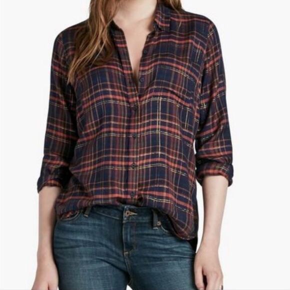 Lucky Brand Back Overlay Shirt Button Down Plaid Sz Medium - Picture 1 of 11